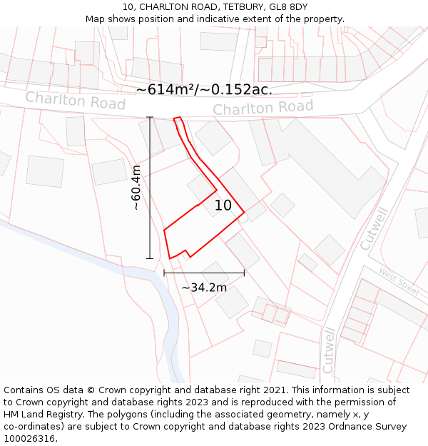 10, CHARLTON ROAD, TETBURY, GL8 8DY: Plot and title map