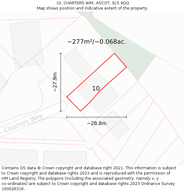 10, CHARTERS WAY, ASCOT, SL5 9QQ: Plot and title map