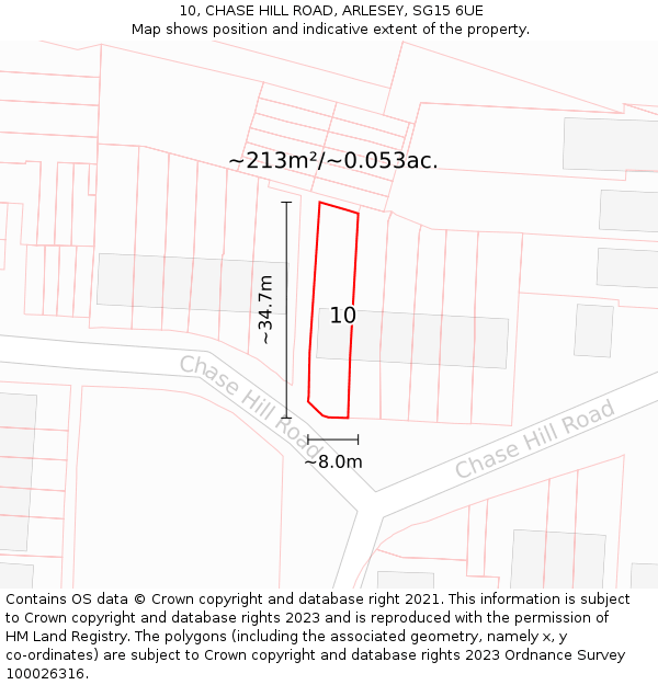 10, CHASE HILL ROAD, ARLESEY, SG15 6UE: Plot and title map