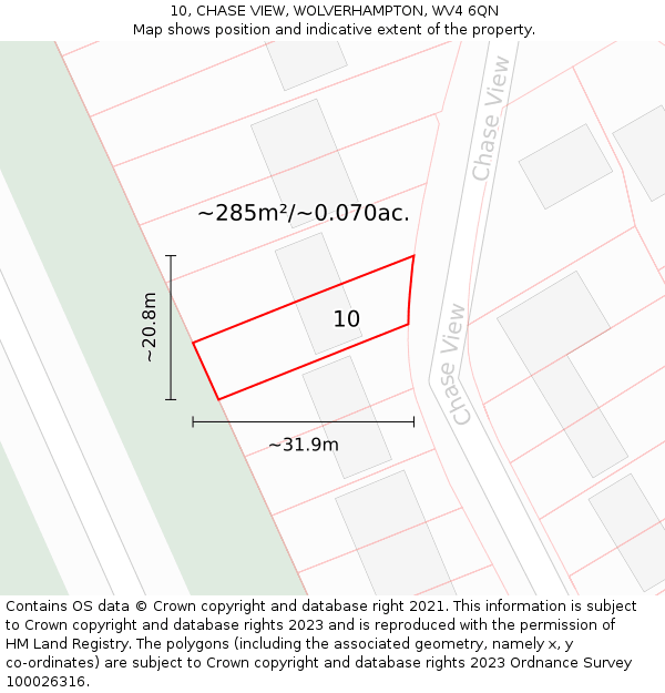 10, CHASE VIEW, WOLVERHAMPTON, WV4 6QN: Plot and title map