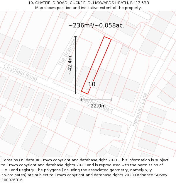 10, CHATFIELD ROAD, CUCKFIELD, HAYWARDS HEATH, RH17 5BB: Plot and title map