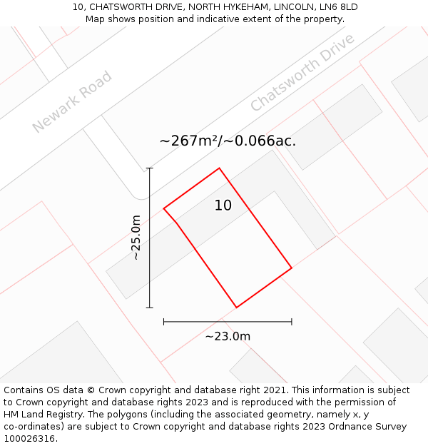 10, CHATSWORTH DRIVE, NORTH HYKEHAM, LINCOLN, LN6 8LD: Plot and title map