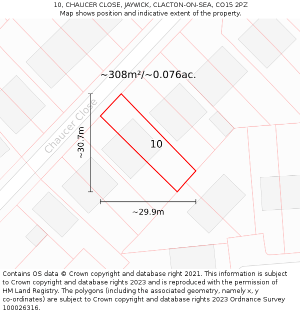 10, CHAUCER CLOSE, JAYWICK, CLACTON-ON-SEA, CO15 2PZ: Plot and title map
