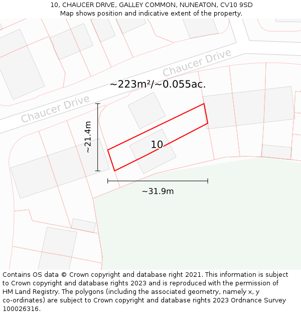 10, CHAUCER DRIVE, GALLEY COMMON, NUNEATON, CV10 9SD: Plot and title map