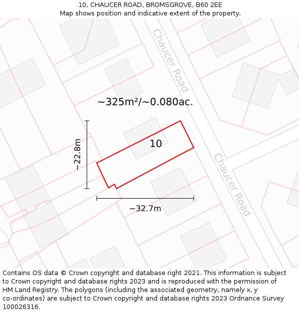 10, CHAUCER ROAD, BROMSGROVE, B60 2EE: Plot and title map