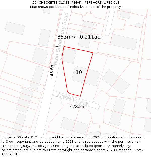 10, CHECKETTS CLOSE, PINVIN, PERSHORE, WR10 2LE: Plot and title map