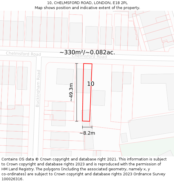 10, CHELMSFORD ROAD, LONDON, E18 2PL: Plot and title map