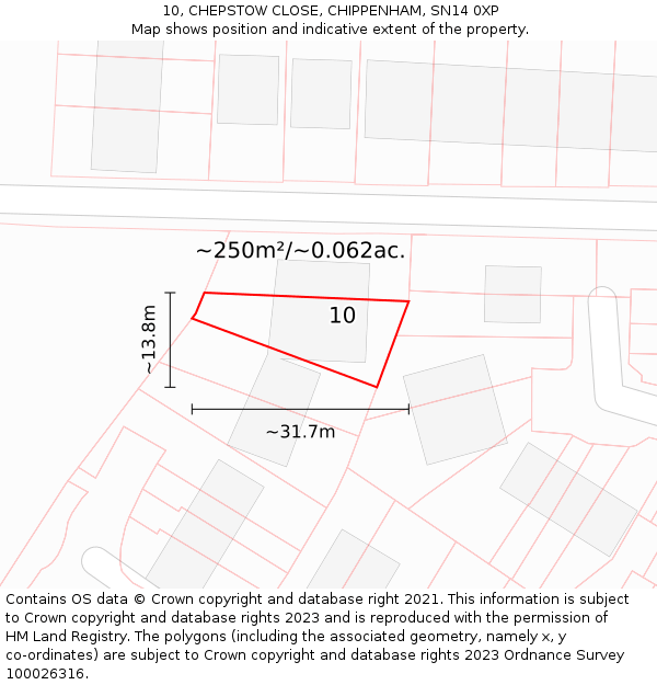 10, CHEPSTOW CLOSE, CHIPPENHAM, SN14 0XP: Plot and title map