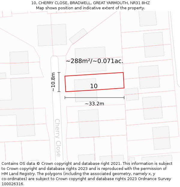 10, CHERRY CLOSE, BRADWELL, GREAT YARMOUTH, NR31 8HZ: Plot and title map