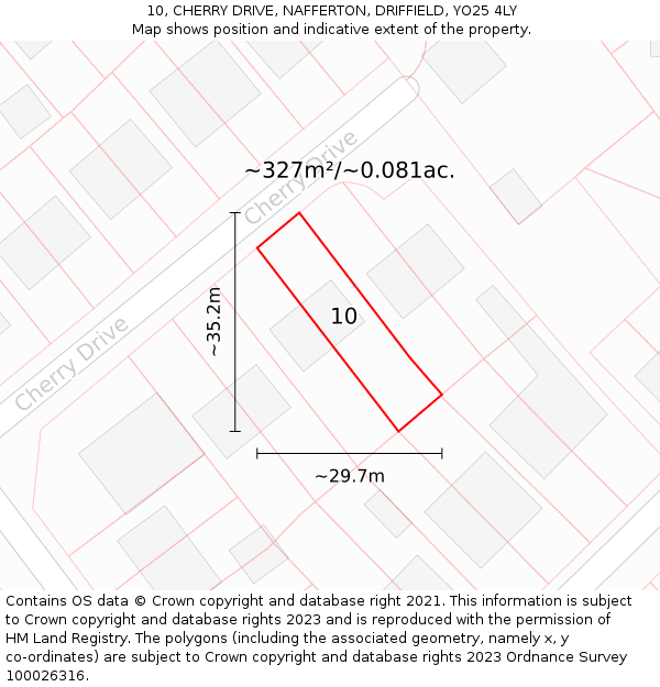 10, CHERRY DRIVE, NAFFERTON, DRIFFIELD, YO25 4LY: Plot and title map
