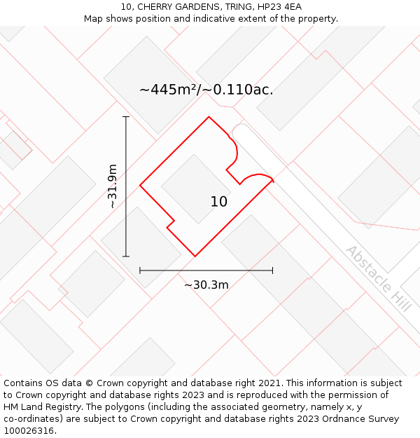 10, CHERRY GARDENS, TRING, HP23 4EA: Plot and title map