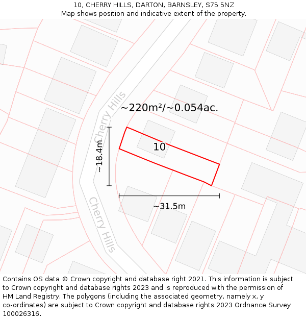 10, CHERRY HILLS, DARTON, BARNSLEY, S75 5NZ: Plot and title map