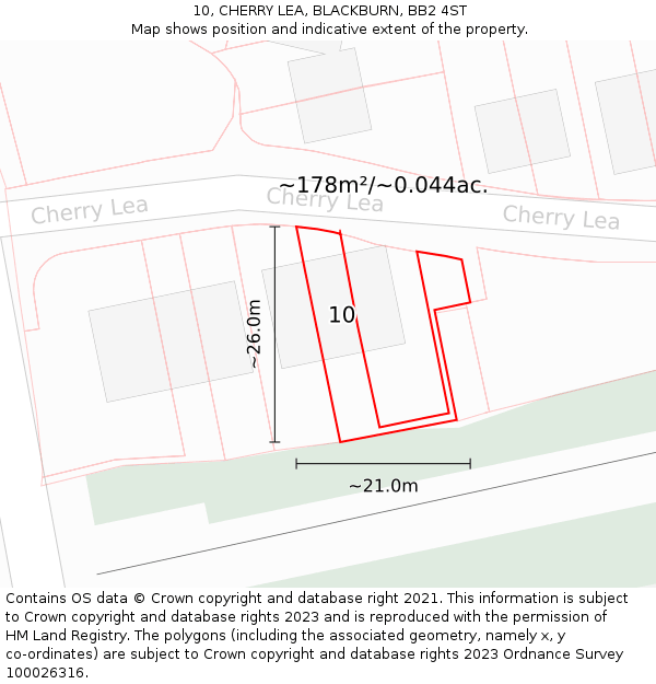 10, CHERRY LEA, BLACKBURN, BB2 4ST: Plot and title map