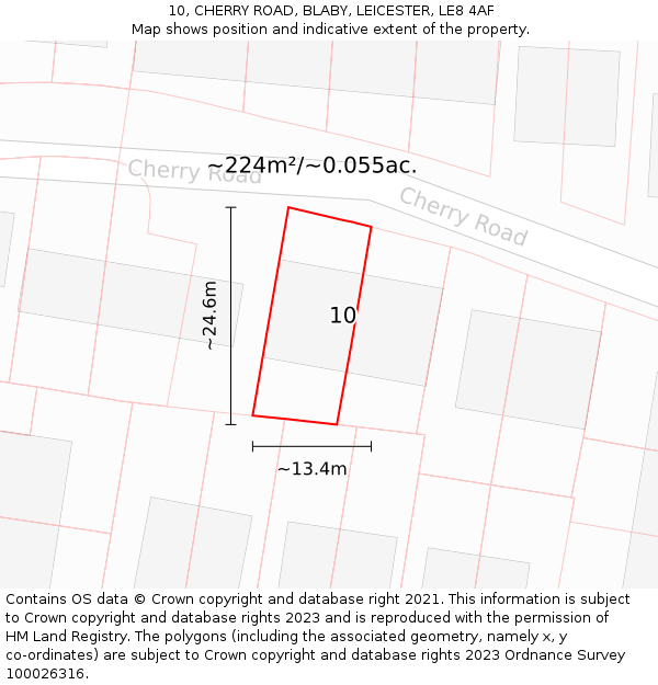 10, CHERRY ROAD, BLABY, LEICESTER, LE8 4AF: Plot and title map