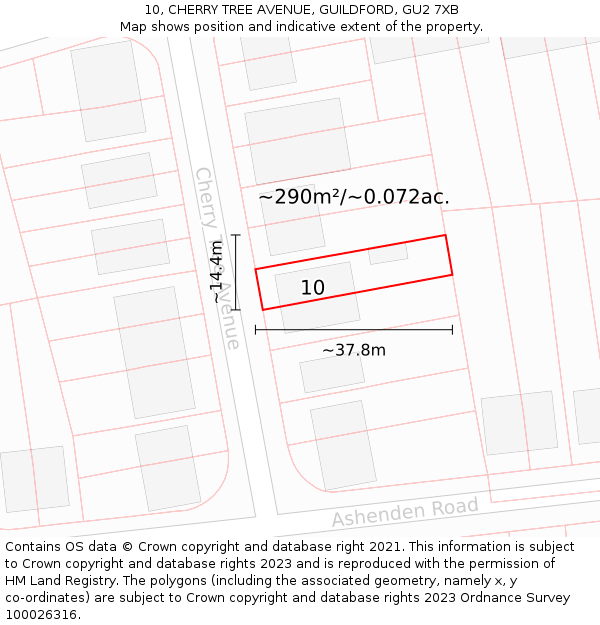 10, CHERRY TREE AVENUE, GUILDFORD, GU2 7XB: Plot and title map
