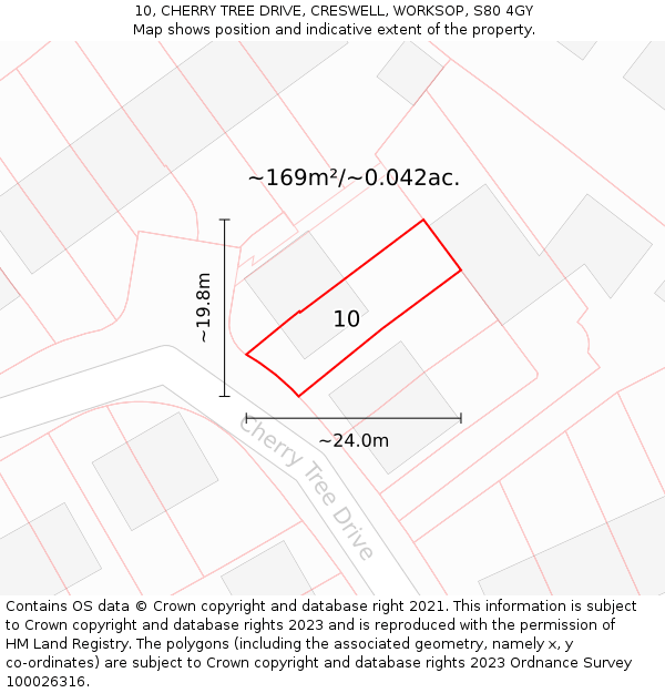 10, CHERRY TREE DRIVE, CRESWELL, WORKSOP, S80 4GY: Plot and title map