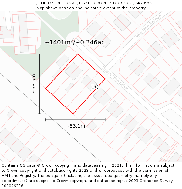 10, CHERRY TREE DRIVE, HAZEL GROVE, STOCKPORT, SK7 6AR: Plot and title map