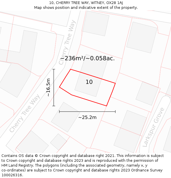 10, CHERRY TREE WAY, WITNEY, OX28 1AJ: Plot and title map