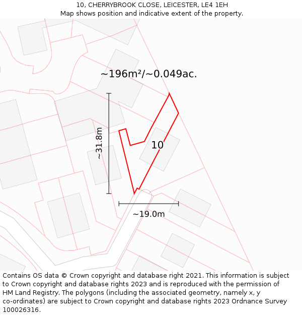 10, CHERRYBROOK CLOSE, LEICESTER, LE4 1EH: Plot and title map