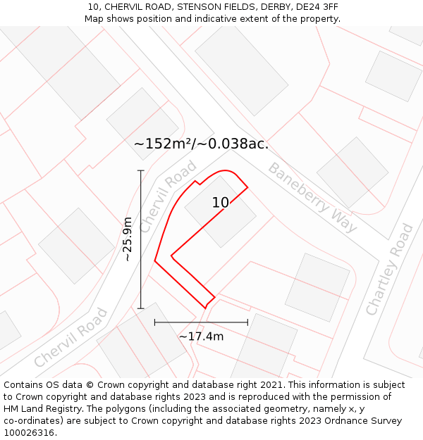 10, CHERVIL ROAD, STENSON FIELDS, DERBY, DE24 3FF: Plot and title map