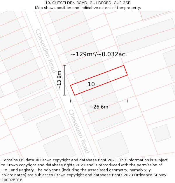 10, CHESELDEN ROAD, GUILDFORD, GU1 3SB: Plot and title map