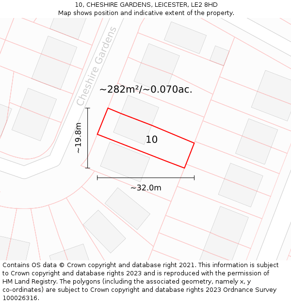 10, CHESHIRE GARDENS, LEICESTER, LE2 8HD: Plot and title map