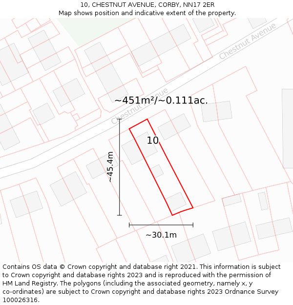 10, CHESTNUT AVENUE, CORBY, NN17 2ER: Plot and title map