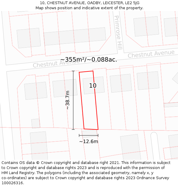 10, CHESTNUT AVENUE, OADBY, LEICESTER, LE2 5JG: Plot and title map