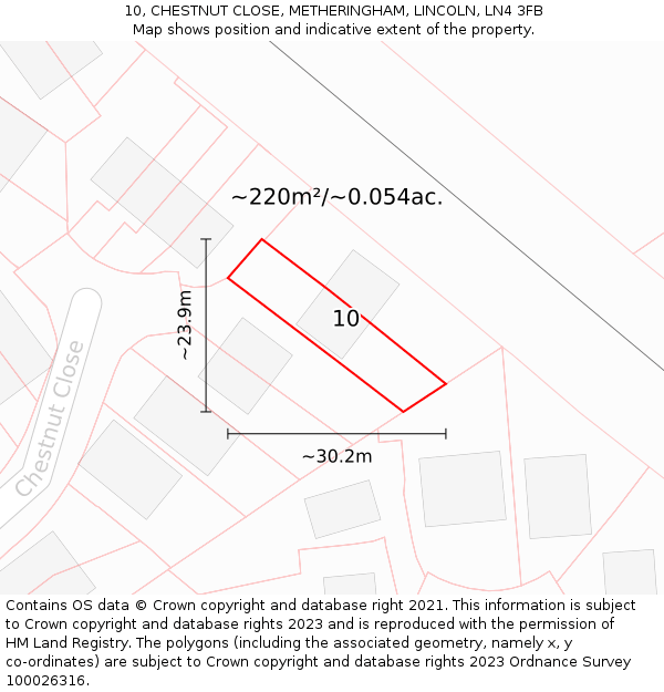10, CHESTNUT CLOSE, METHERINGHAM, LINCOLN, LN4 3FB: Plot and title map