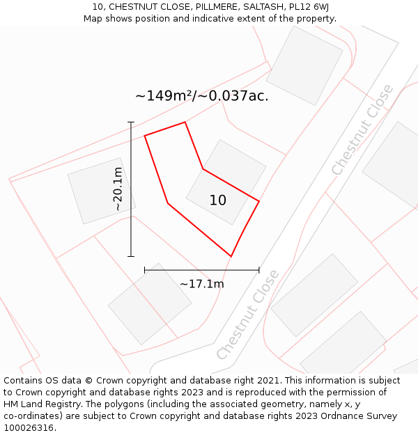 10, CHESTNUT CLOSE, PILLMERE, SALTASH, PL12 6WJ: Plot and title map