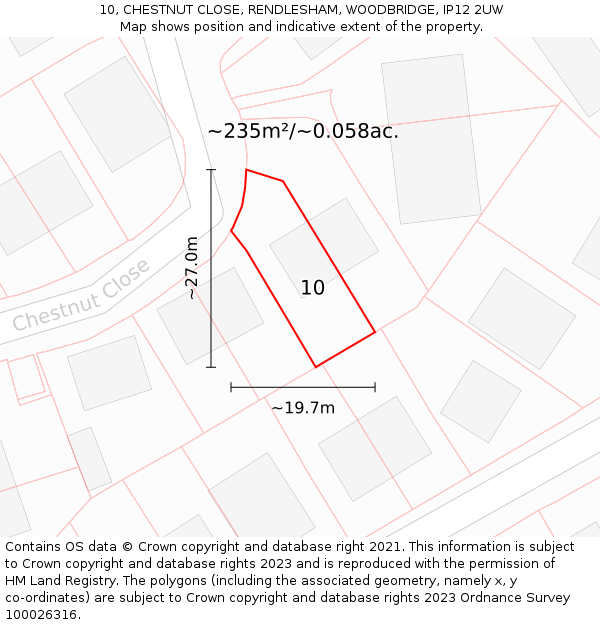 10, CHESTNUT CLOSE, RENDLESHAM, WOODBRIDGE, IP12 2UW: Plot and title map