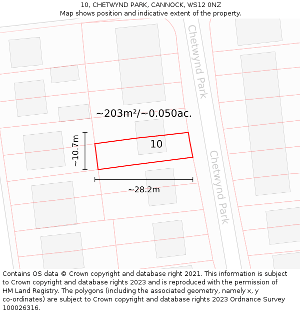 10, CHETWYND PARK, CANNOCK, WS12 0NZ: Plot and title map