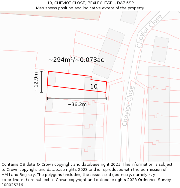 10, CHEVIOT CLOSE, BEXLEYHEATH, DA7 6SP: Plot and title map