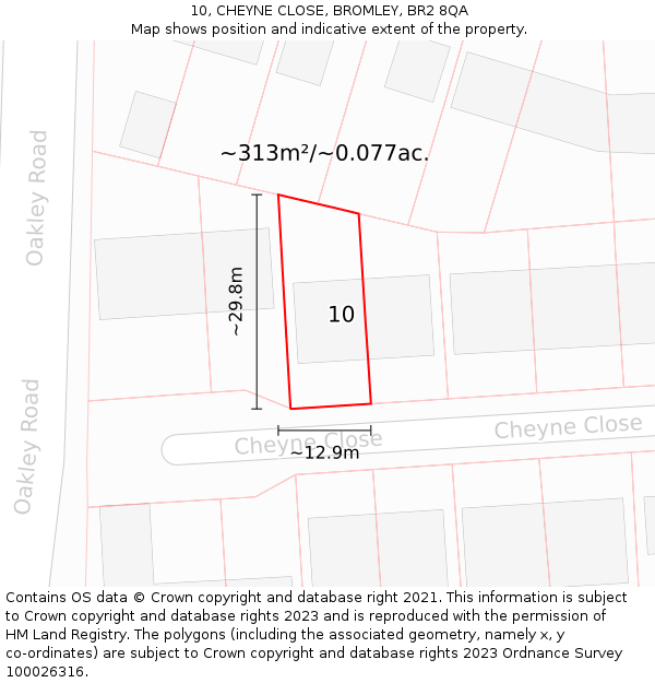 10, CHEYNE CLOSE, BROMLEY, BR2 8QA: Plot and title map