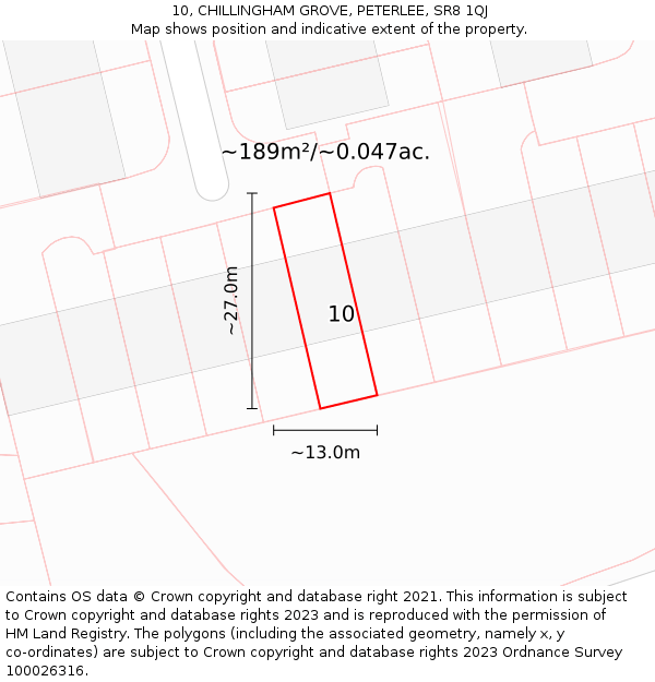 10, CHILLINGHAM GROVE, PETERLEE, SR8 1QJ: Plot and title map