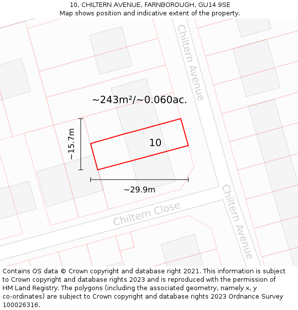 10, CHILTERN AVENUE, FARNBOROUGH, GU14 9SE: Plot and title map