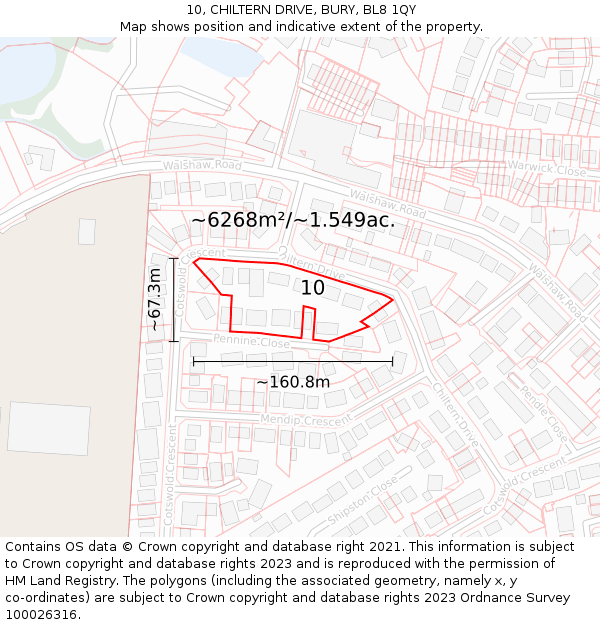 10, CHILTERN DRIVE, BURY, BL8 1QY: Plot and title map