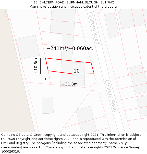 10, CHILTERN ROAD, BURNHAM, SLOUGH, SL1 7NQ: Plot and title map