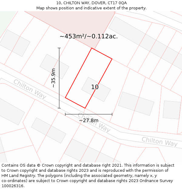 10, CHILTON WAY, DOVER, CT17 0QA: Plot and title map