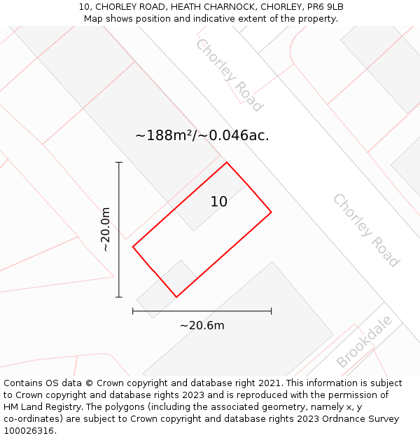 10, CHORLEY ROAD, HEATH CHARNOCK, CHORLEY, PR6 9LB: Plot and title map