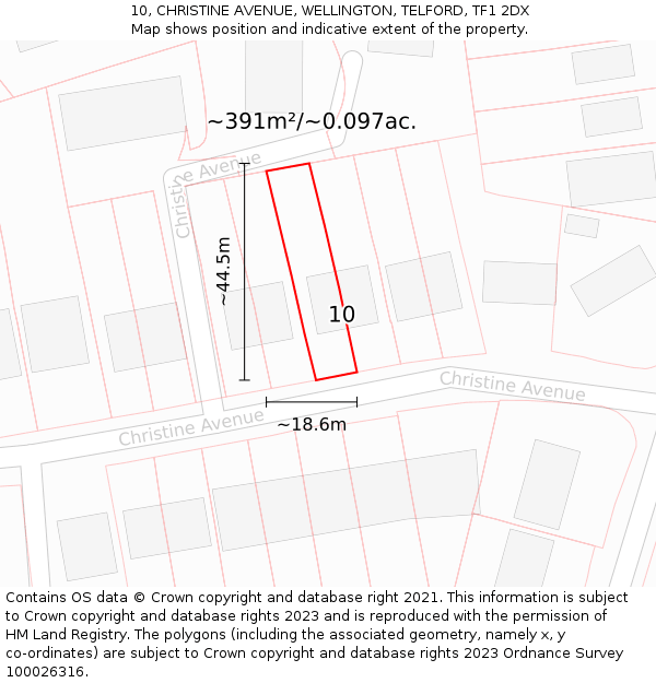 10, CHRISTINE AVENUE, WELLINGTON, TELFORD, TF1 2DX: Plot and title map