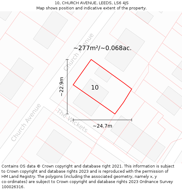 10, CHURCH AVENUE, LEEDS, LS6 4JS: Plot and title map