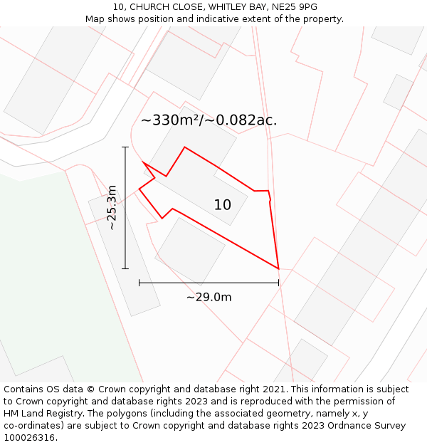 10, CHURCH CLOSE, WHITLEY BAY, NE25 9PG: Plot and title map