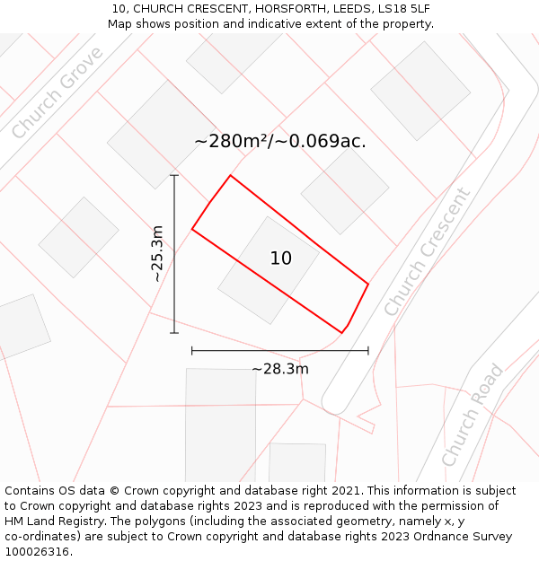 10, CHURCH CRESCENT, HORSFORTH, LEEDS, LS18 5LF: Plot and title map