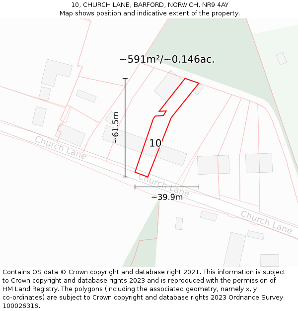10, CHURCH LANE, BARFORD, NORWICH, NR9 4AY: Plot and title map