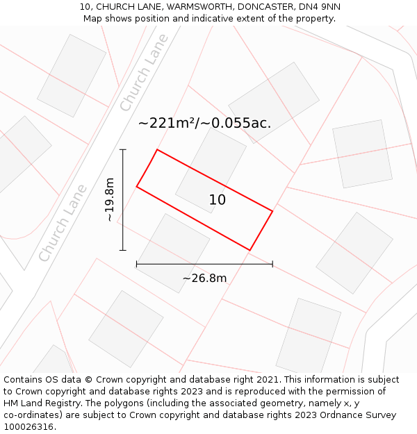 10, CHURCH LANE, WARMSWORTH, DONCASTER, DN4 9NN: Plot and title map