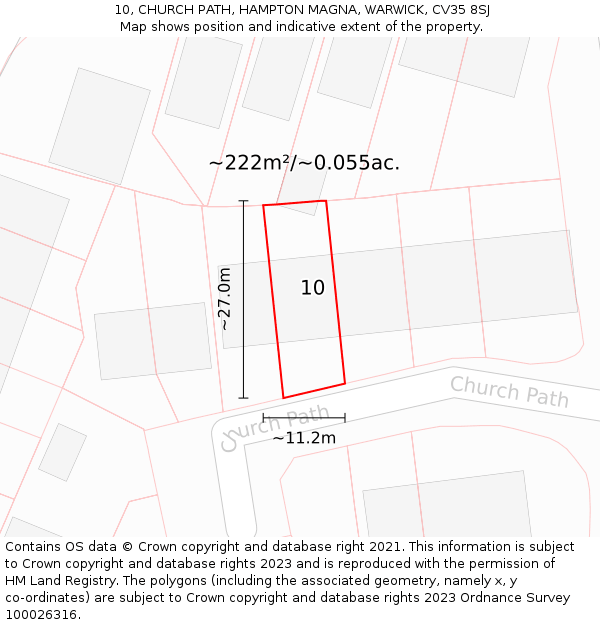 10, CHURCH PATH, HAMPTON MAGNA, WARWICK, CV35 8SJ: Plot and title map