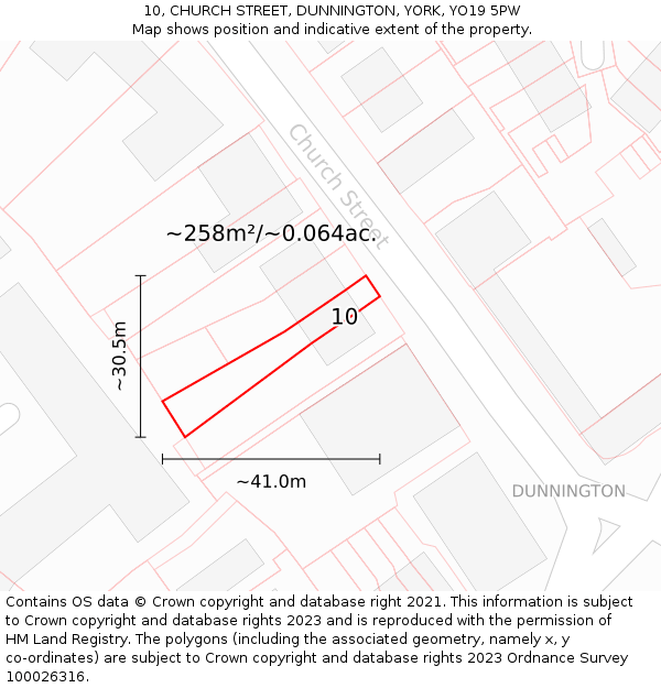10, CHURCH STREET, DUNNINGTON, YORK, YO19 5PW: Plot and title map