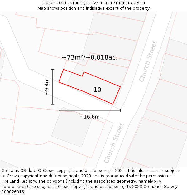 10, CHURCH STREET, HEAVITREE, EXETER, EX2 5EH: Plot and title map