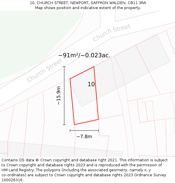 10, CHURCH STREET, NEWPORT, SAFFRON WALDEN, CB11 3RA: Plot and title map